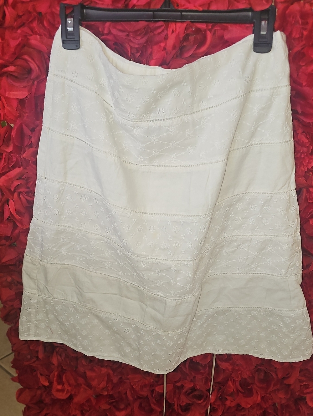 Saint Tropez West Women's Cream Eyelet A-Line Lined Skirt Size 10